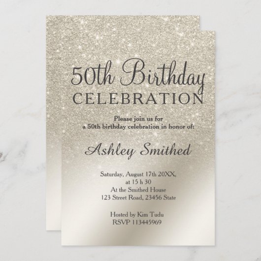 Invitation parties scintillant d'ivoire perle ombre métalliqu (Devant / Derrière)