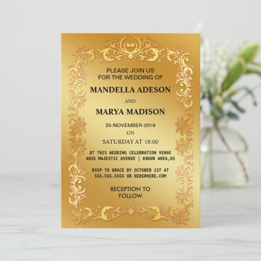 Invitation Parties scintillant d'or (Debout devant)