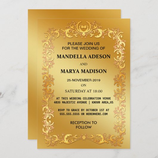 Invitation Parties scintillant d'or (Devant / Derrière)