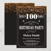 Invitation Parties scintillant d'or 100e anniversaire Invitat (Devant / Derrière)