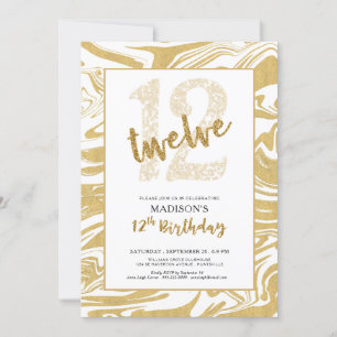 Invitation Parties scintillant d'or 12ème anniversaire Typogr