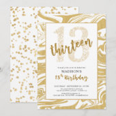 Invitation Parties scintillant d'or 13ème anniversaire Script (Devant / Derrière)