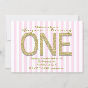 Invitation PARTIES SCINTILLANT D'OR 1 Pink Stripe 1ère Invita