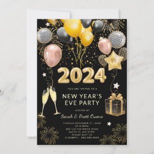 Invitation Parties scintillant d'or 2023 du Nouvel An sur Noi