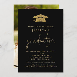 Invitation parties scintillant d'or 2024  d'or Casquette noir