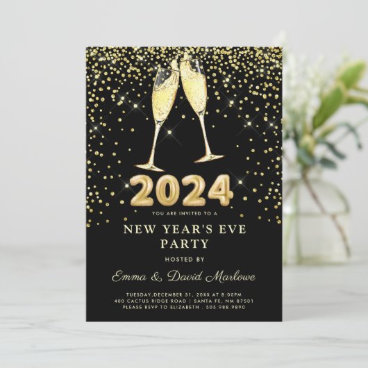 Invitation Parties scintillant d'or 2024 du Nouvel An sur Noi (Debout devant)