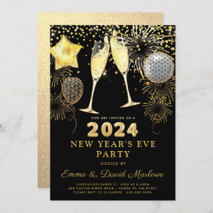 Invitation Parties scintillant d'or 2024 du Nouvel An sur Noi