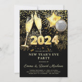 Invitation Parties scintillant d'or 2024 du Nouvel An sur Noi (Devant)