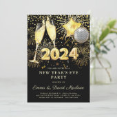 Invitation Parties scintillant d'or 2024 du Nouvel An sur Noi (Debout devant)