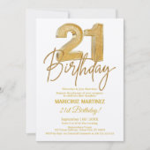 Invitation Parties scintillant d'or 3D moderne 21ème annivers (Devant)