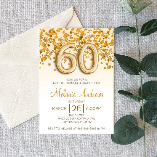 Invitation Parties scintillant d'or 60e anniversaire de fête 