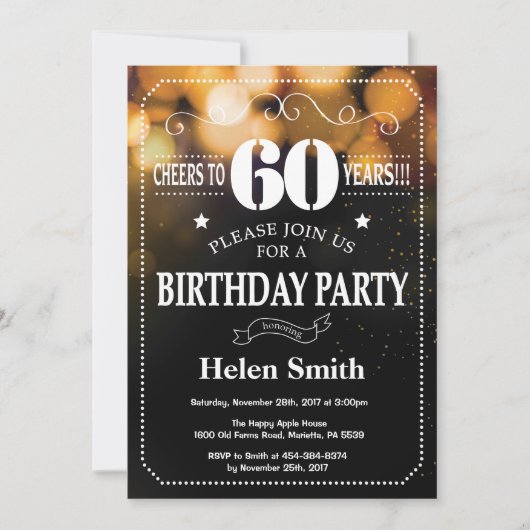 Invitation Parties scintillant d'or 60e anniversaire Invitati (Devant)