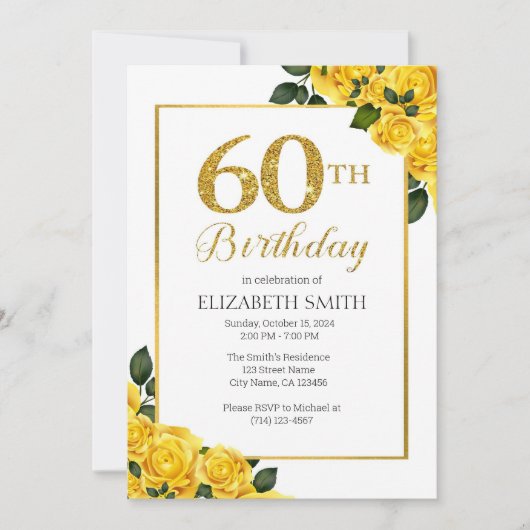 Invitation Parties scintillant d'or 60e anniversaire Modèle d (Devant)