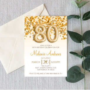 Invitation Parties scintillant d'or 80e anniversaire de fête