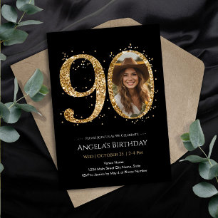 Invitation Parties scintillant d'or 90e anniversaire Photo