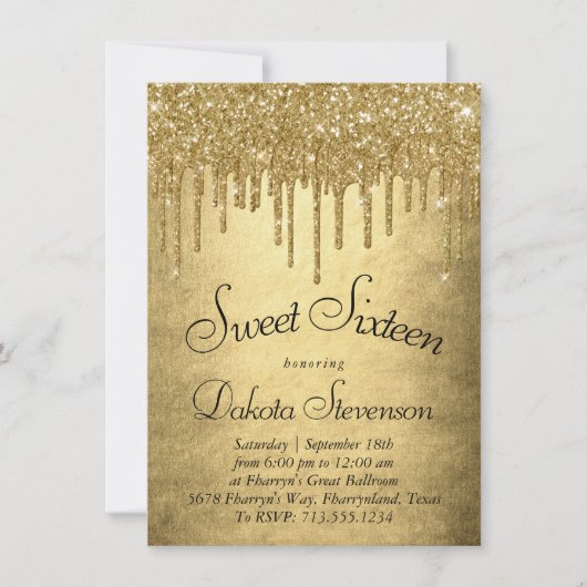 Invitation Parties scintillant d'or à couler | Champagne Swee (Devant)