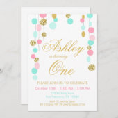 Invitation Parties scintillant d'or à la Monnaie rose Invitat (Devant / Derrière)