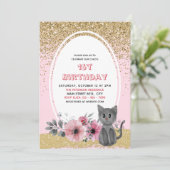 Invitation Parties scintillant d'or Adorable Aquarelle Kitten (Debout devant)