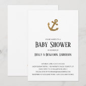 Invitation Parties scintillant d'or Ancre simple Couples Baby (Devant / Derrière)