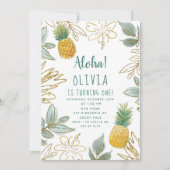Invitation Parties scintillant d'or Anniversaire de l'ananas (Devant)