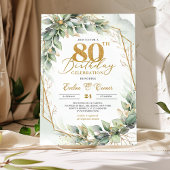 Invitation Parties scintillant d'or aquarelle eucalyptus 80e