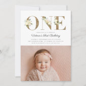 Invitation Parties scintillant d'or Aquarelle Florale Photo 1 (Devant)