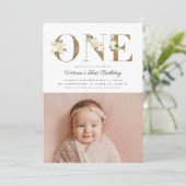 Invitation Parties scintillant d'or Aquarelle Florale Photo 1 (Debout devant)