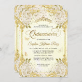 Invitation Parties scintillant d'or au Champagne Floral Couro (Devant / Derrière)