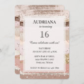 Invitation Parties scintillant d'or au chocolat rose Rose (Devant / Derrière)