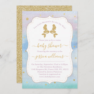 Invitation Parties scintillant d'or Baby shower jumeaux de si