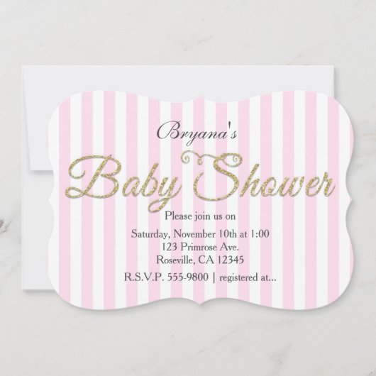 Invitation Parties scintillant d'or BABY SHOWER rose en bande (Devant)