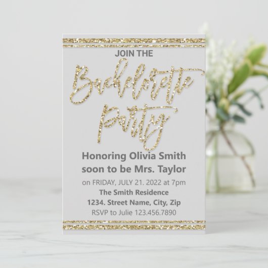 Invitation Parties scintillant d'or Bachelorette Party Invita (Debout devant)