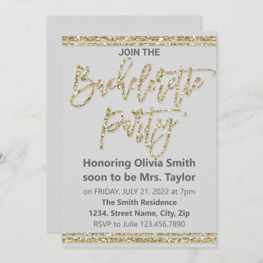 Invitation Parties scintillant d'or Bachelorette Party Invita (Devant / Derrière)