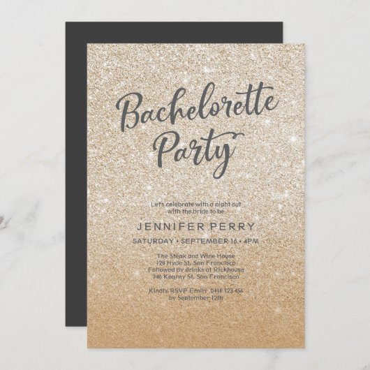 Invitation Parties scintillant d'or Bachelorette Party Invita (Devant / Derrière)