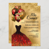 Invitation Parties scintillant d'or Ballons Bourgogne robe Qu (Devant / Derrière)