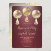 Invitation Parties scintillant d'or Ballons Burgundy Retraite (Devant / Derrière)