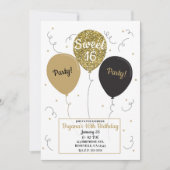 Invitation Parties scintillant d'or Ballons doux 16 fête d'an (Devant)
