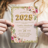 Invitation Parties scintillant d'or Ballons floraux rose 2023