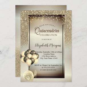 Invitation Parties scintillant d'or, Ballons, Haut talons Qui