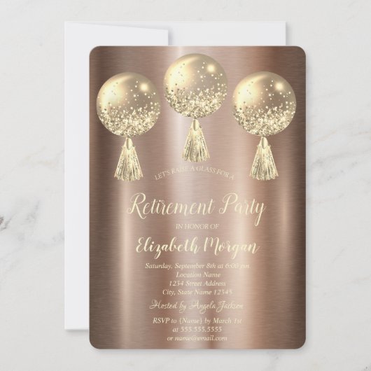 Invitation Parties scintillant d'or Ballons Retraite Brown (Devant)