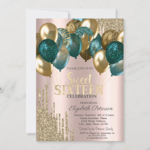 Invitation Parties scintillant d'or Ballons Rose Gold Sweet 1