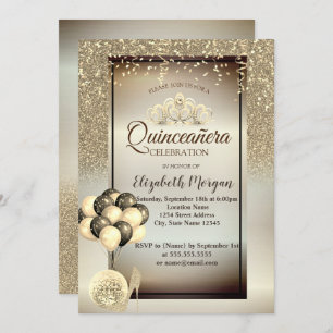 Invitation Parties scintillant d'or, Ballons, talons hauts, T