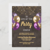 Invitation Parties scintillant d'or Ballons violets 60e fête  (Dos)