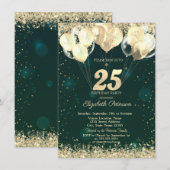 Invitation Parties scintillant d'or Balloons Confetti Vert 25 (Devant / Derrière)