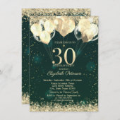 Invitation Parties scintillant d'or Balloons Confetti Vert 30 (Devant / Derrière)