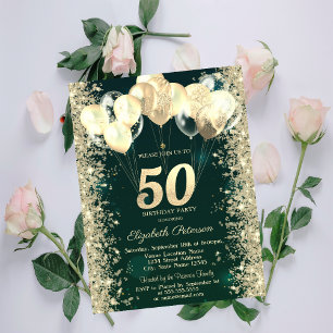 Invitation Parties scintillant d'or Balloons Confetti Vert 50