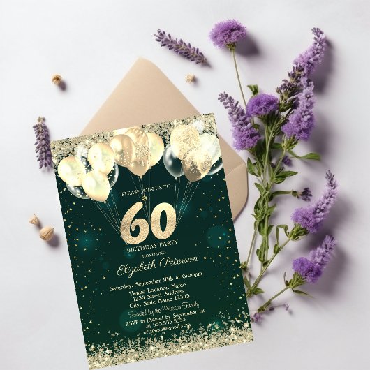 Invitation Parties scintillant d'or Balloons Confetti Vert 60