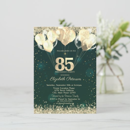 Invitation Parties scintillant d'or Balloons Confetti Vert 85 (Debout devant)