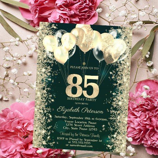 Invitation Parties scintillant d'or Balloons Confetti Vert 85