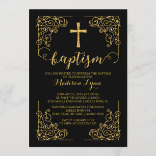 Invitation Parties scintillant d'or Baptême Christening Cross